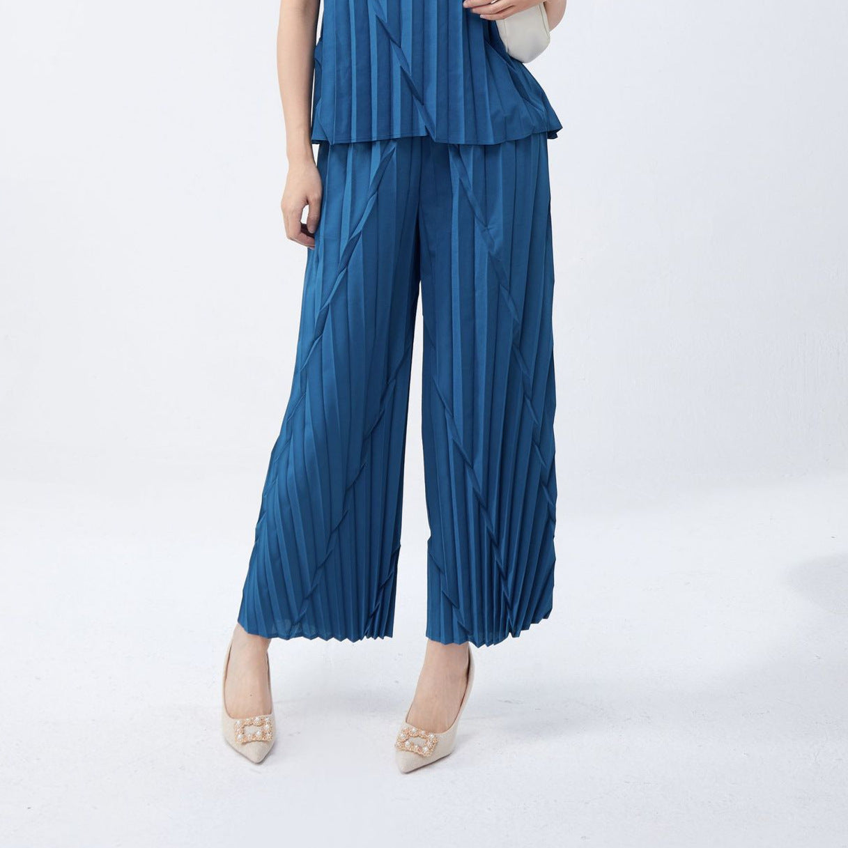 straight-leg pants women's summer elastic waist high-end sense hand-pleated loose fashion commuting versatile casual pants tide