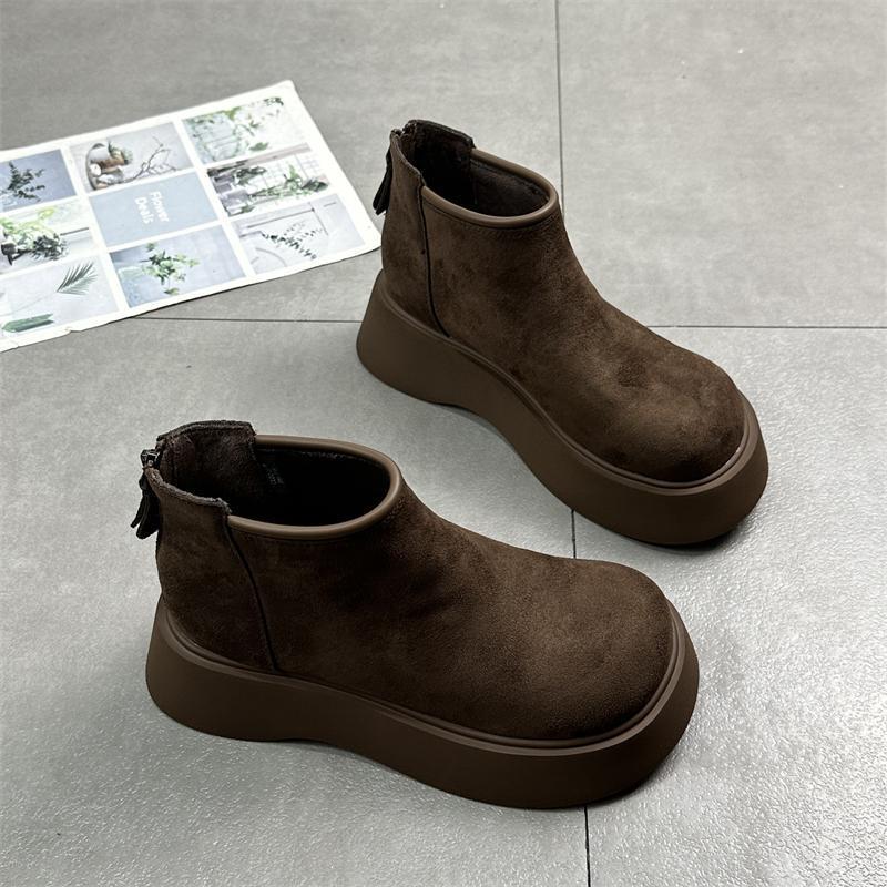 2025 Frosted big-headed thick-soled muffin Martin boots women's popular new autumn and winter velvet chimney Chelsea short boots tide