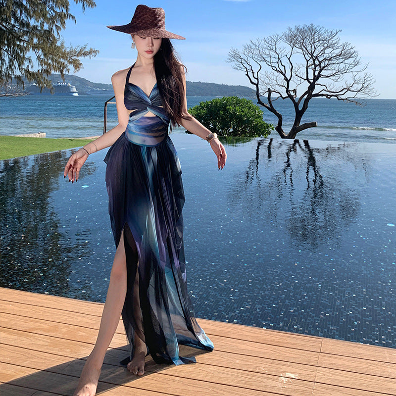 2025 Sanya wears a seaside vacation beach dress, beautiful neck dress, bohemian sexy backless dress, summer