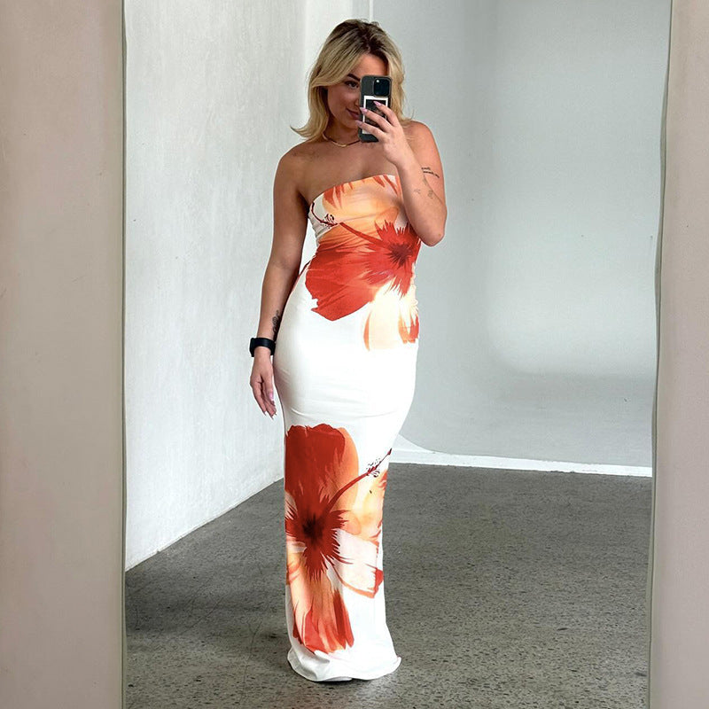 2025 D24DS028 2025 New women's clothing summer new leisure vacation tube top off shoulder slim A-shaped dress women