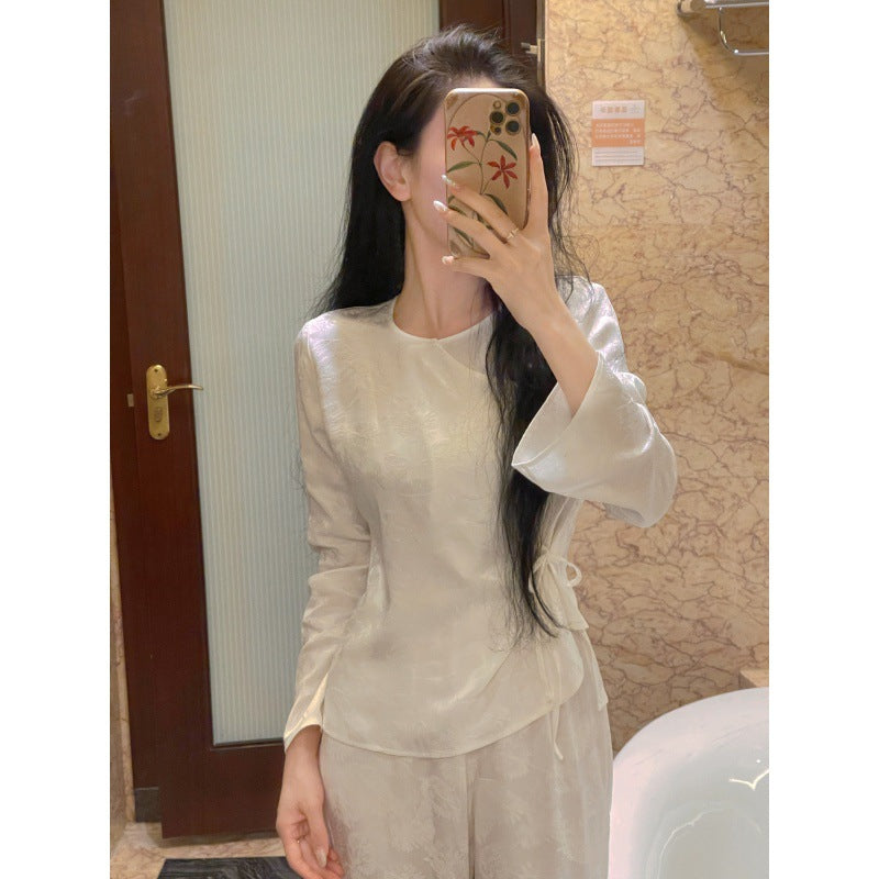 2025 Pajamas women's spring and autumn skin-friendly long-sleeved new Chinese style temperament retro can be worn outside loungewear suit dark flower morning robe