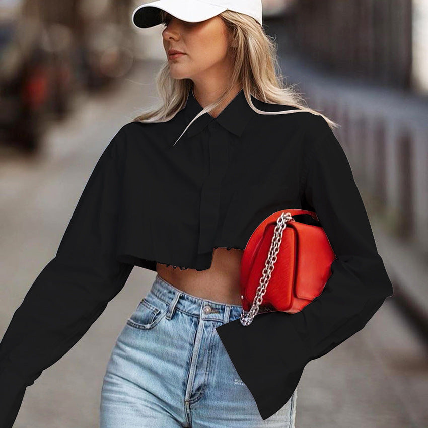 2025 Popular, popular summer new pure cotton short long-sleeved design sense niche white shirt temperament Popular trade top women's clothing