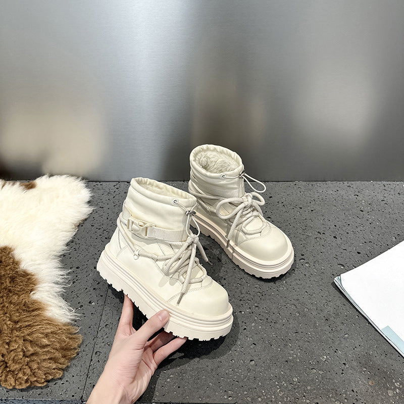 2025 Snow boots women's popular new velvet boots women's autumn and winter thickened large cotton shoes platform Martin short boots student tide shoes