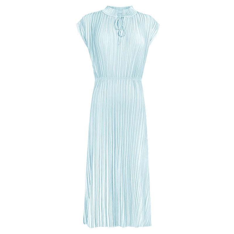 Stand-up collar dress 2025 spring new original design solid color splicing long loose and comfortable wrought silk high waist skirt