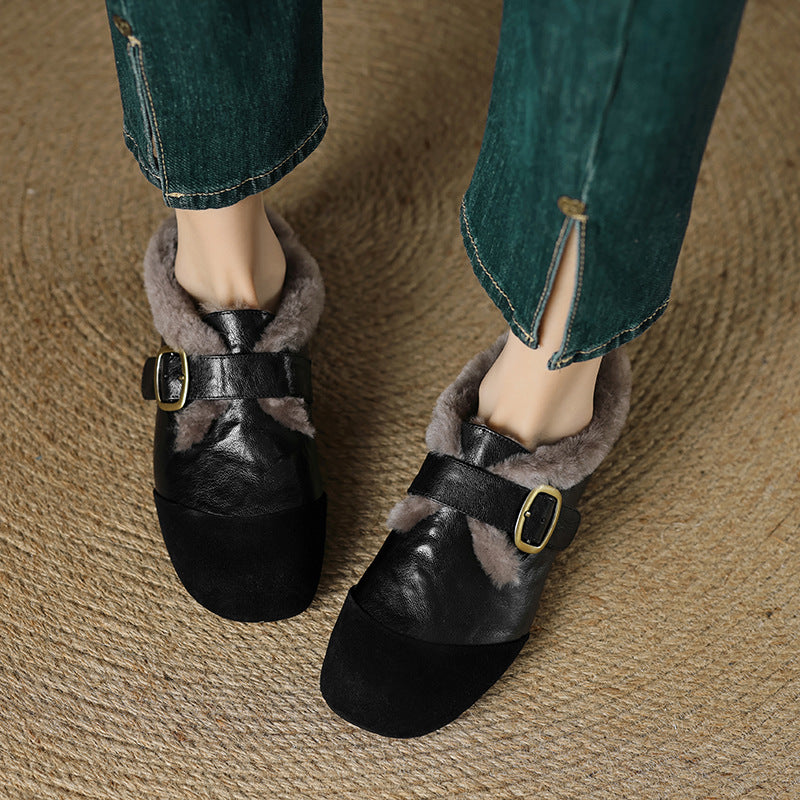 2025 retro flat-soled small leather shoes women's popular new autumn and winter thickened deep-mouth single shoes comfortable cotton shoes