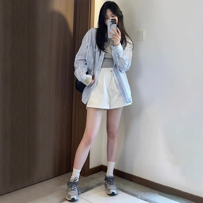 temperament striped sunscreen shirt women's summer shirt 2025 new early autumn long-sleeved top shirt jacket