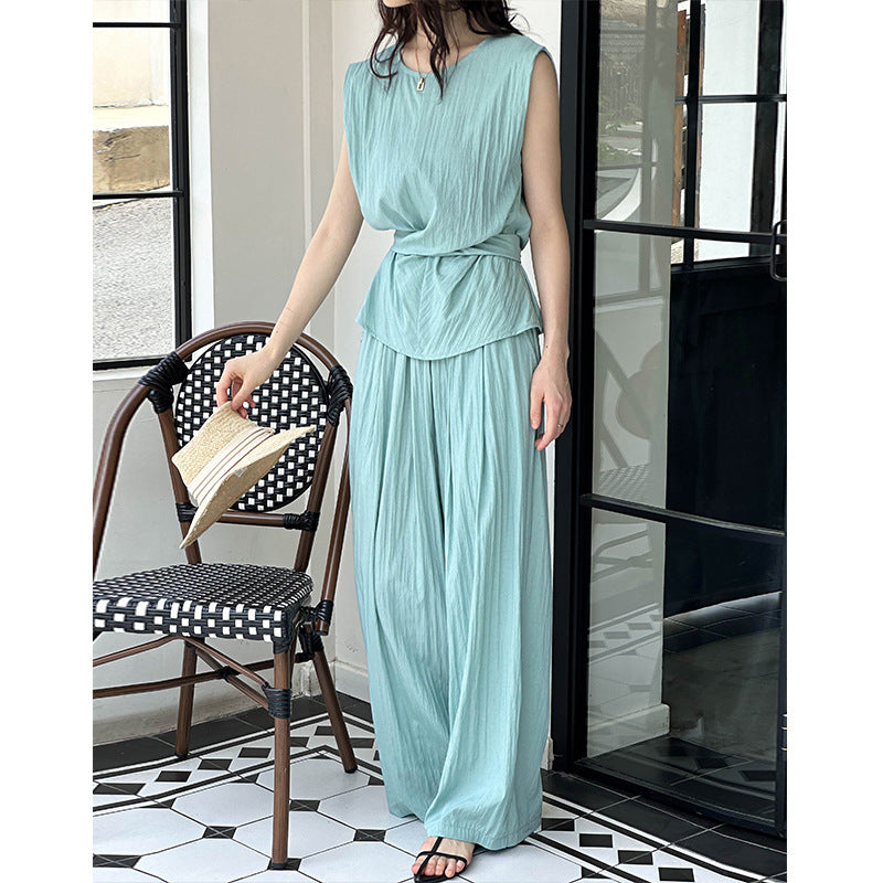 2025 popular summer new high-end straps sleeveless vest top wide-leg pants two-piece set 66616