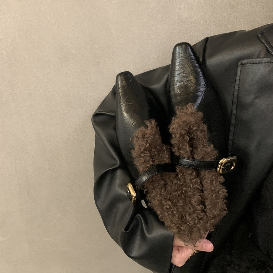 2025 flat-bottomed plush shoes women's new autumn and winter retro Korean version warm cotton shoes soft-soled single shoes