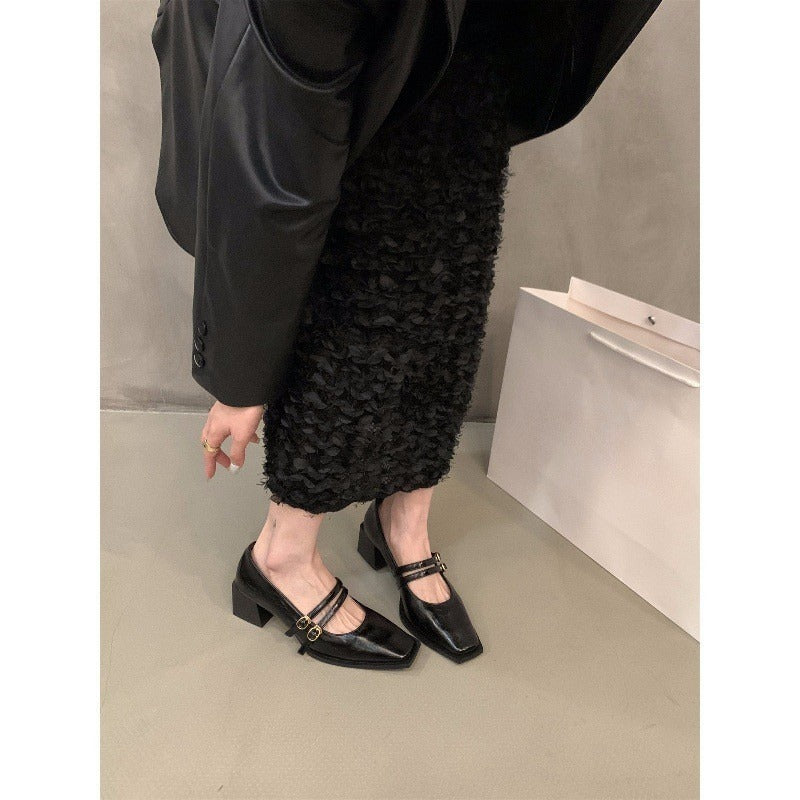 2025 High-heeled red Mary Jane small leather shoes women's shoes popular new autumn and winter retro temperament evening shoes