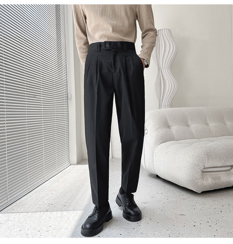 sanyamk Men's Fashion Trend Casual Pants Men Slim Fit Social Business Suit Pants Loose Formal Beige/black Color Trousers S-XL