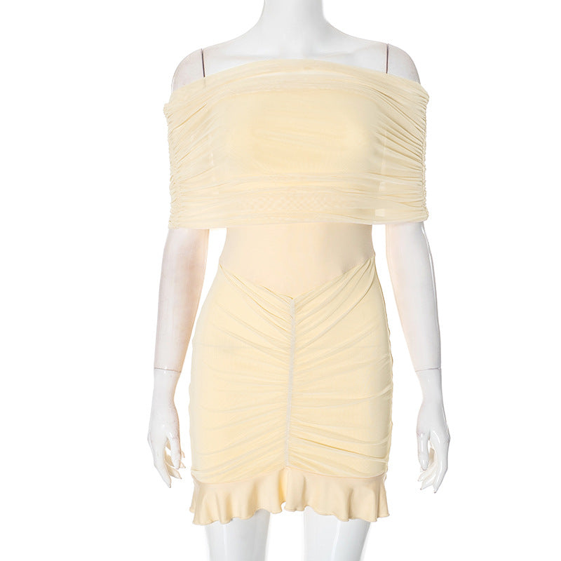 2025 G24DS351 2025 New women's clothing 2025 spring new tube top pleated mesh stitching backless slim skirt