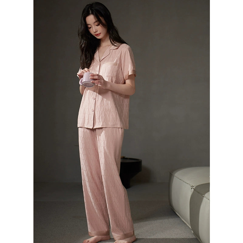 pajamas women's summer cotton short-sleeved trousers can be worn outside textured high-end large-size loungewear