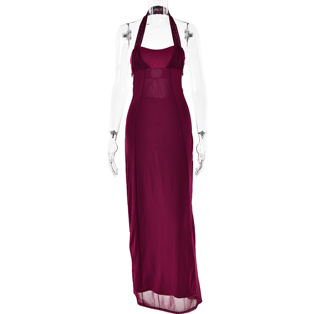 2025 wishpopular spring hot-selling new sexy temperament neck splicing backless slim hip dress