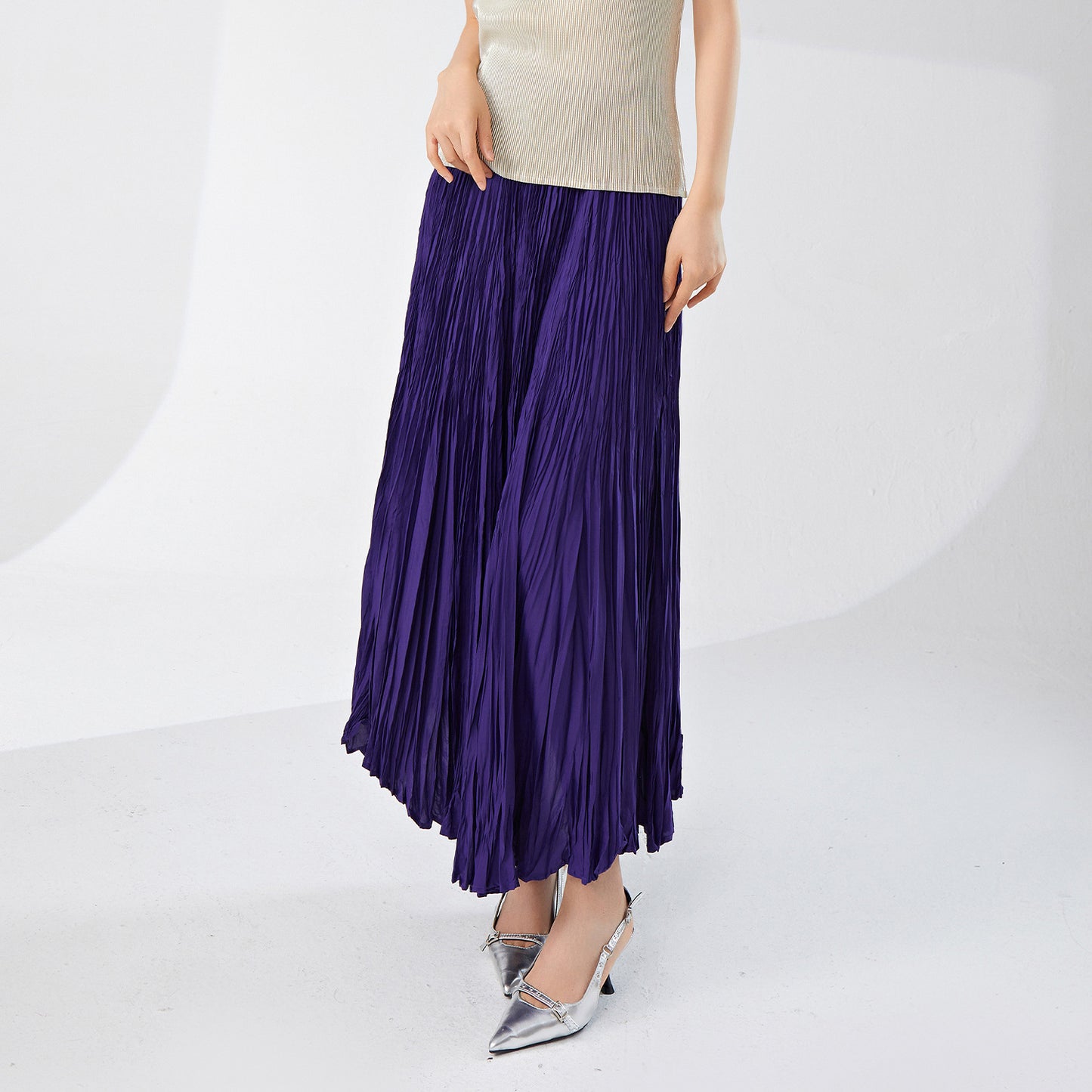 skirt a word female drape spring and summer new elastic waist loose meat cover thin fashion versatile pleated skirt