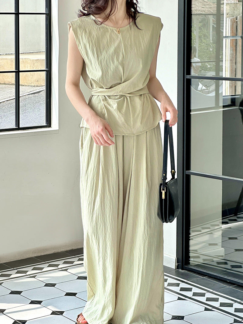 2025 popular summer new high-end straps sleeveless vest top wide-leg pants two-piece set 66616