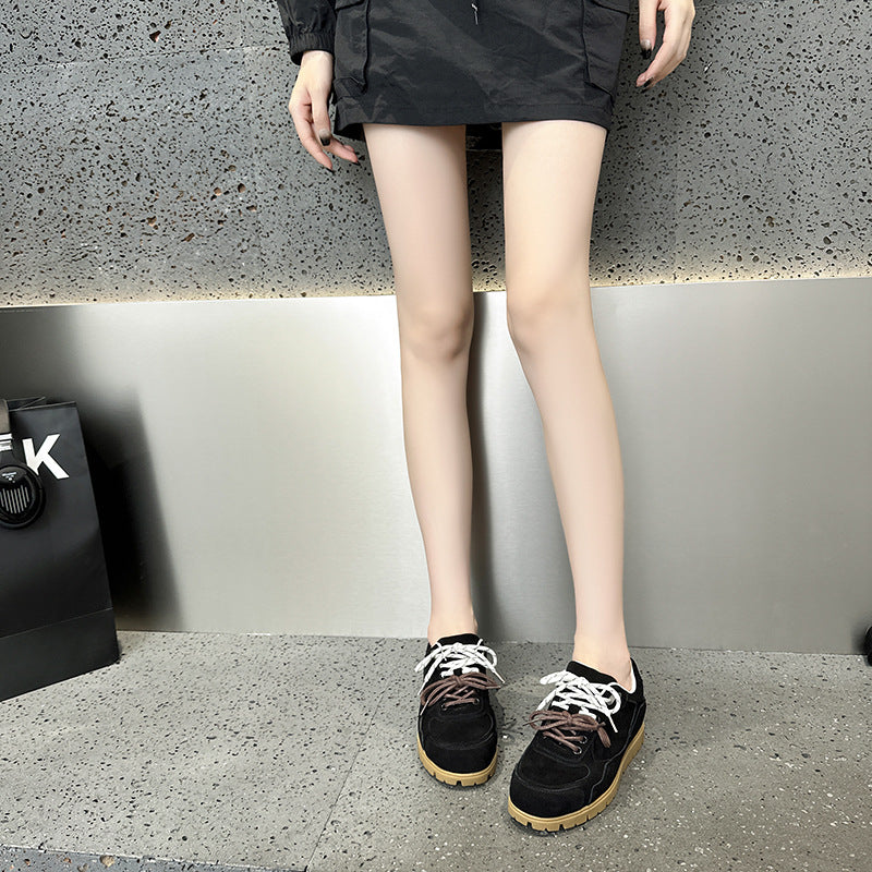 2025 popular new summer leather breathable muffin casual shoes show feet small flat shoes student tide shoes