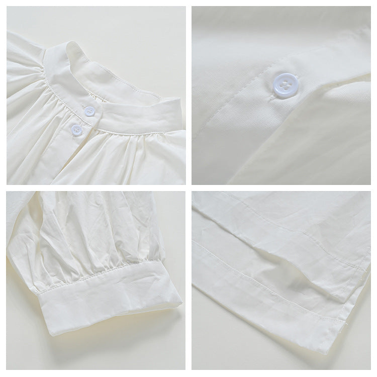 Small white shirt women's design niche top spring and summer new bubble sleeve shirt L1077