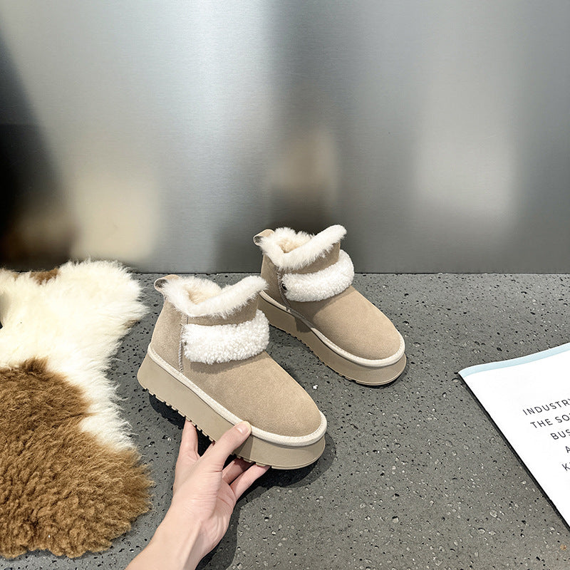 2025 popular new fur integrated snow boots women's winter shoes piled and thickened outer wear fluffy shoes thick soles outer wear cotton shoes