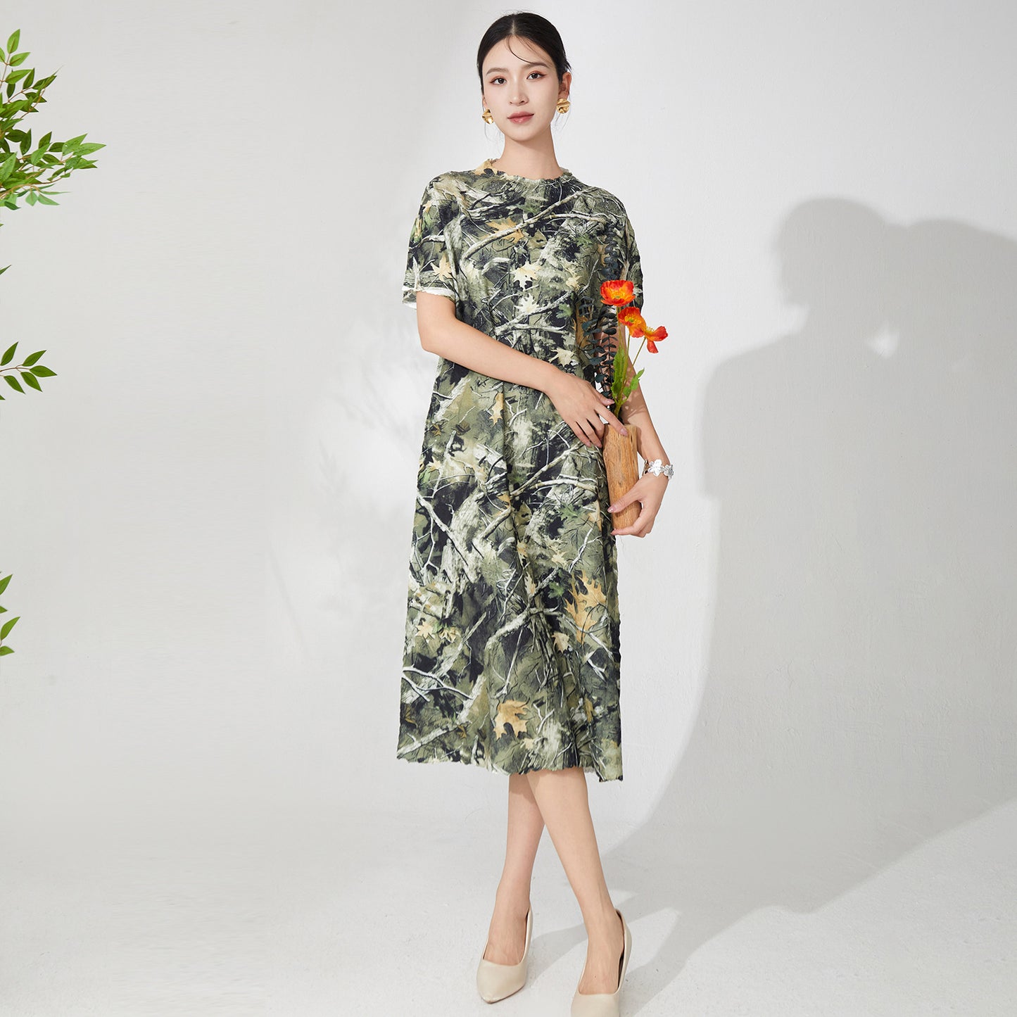 Women's summer high-end dress travel vacation large size meat cover thin fashion temperament elegant medium dress