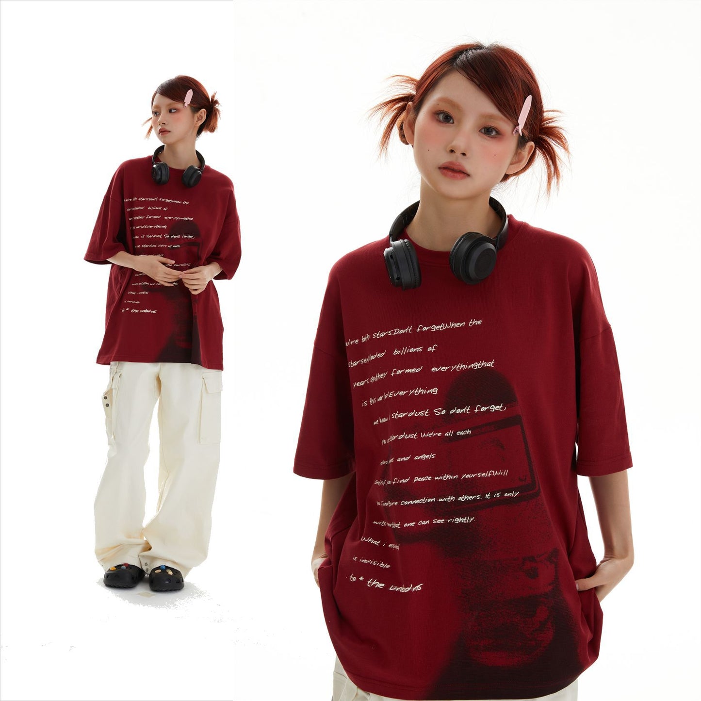 2025 ST417 Man Kun popular Spring 2025n Trend Original Street Trend Versatile Shadow Alphabet Men's and Women's Loose Short Sleeve T-Shirt