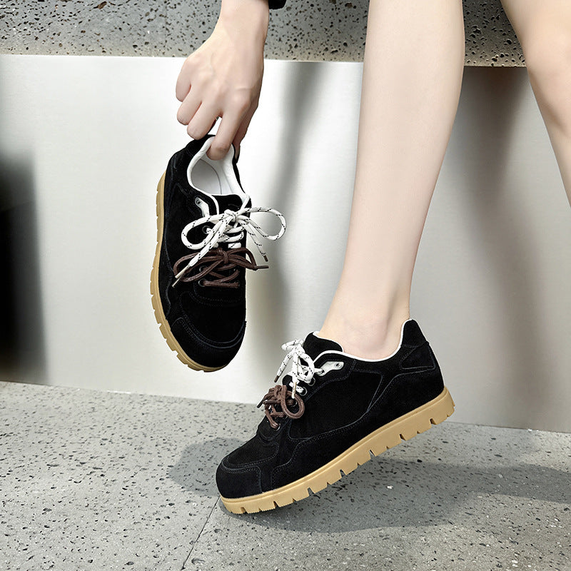 2025 popular new summer leather breathable muffin casual shoes show feet small flat shoes student tide shoes