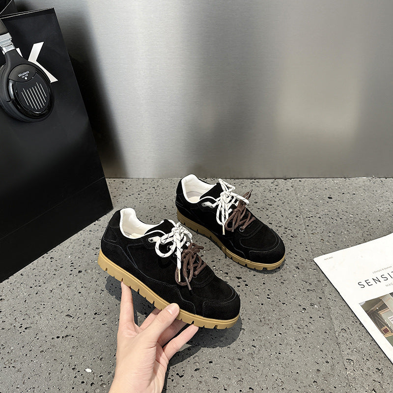 2025 popular new summer leather breathable muffin casual shoes show feet small flat shoes student tide shoes