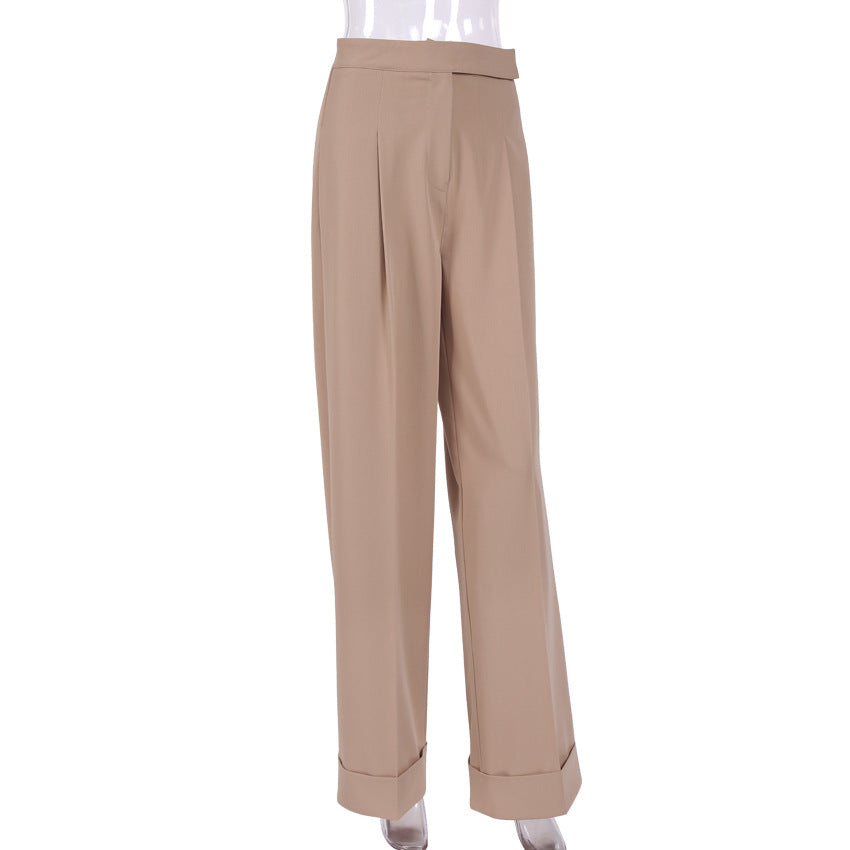 2025 new black floor-mopping trousers loose high-waisted pants women's wide-leg trousers commuter suit trousers autumn and winter