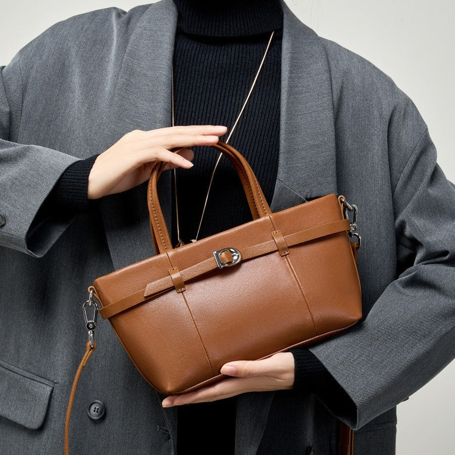 2025 Leather handheld women's bag vegetable basket bag popular new autumn and winter shoulder messenger commuter bag