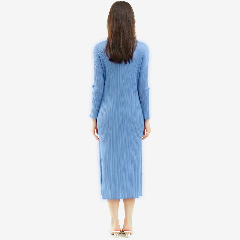 2025 spring new clothing pleated temperament slim half turtleneck dress long sleeve straight slim medium and long dress women