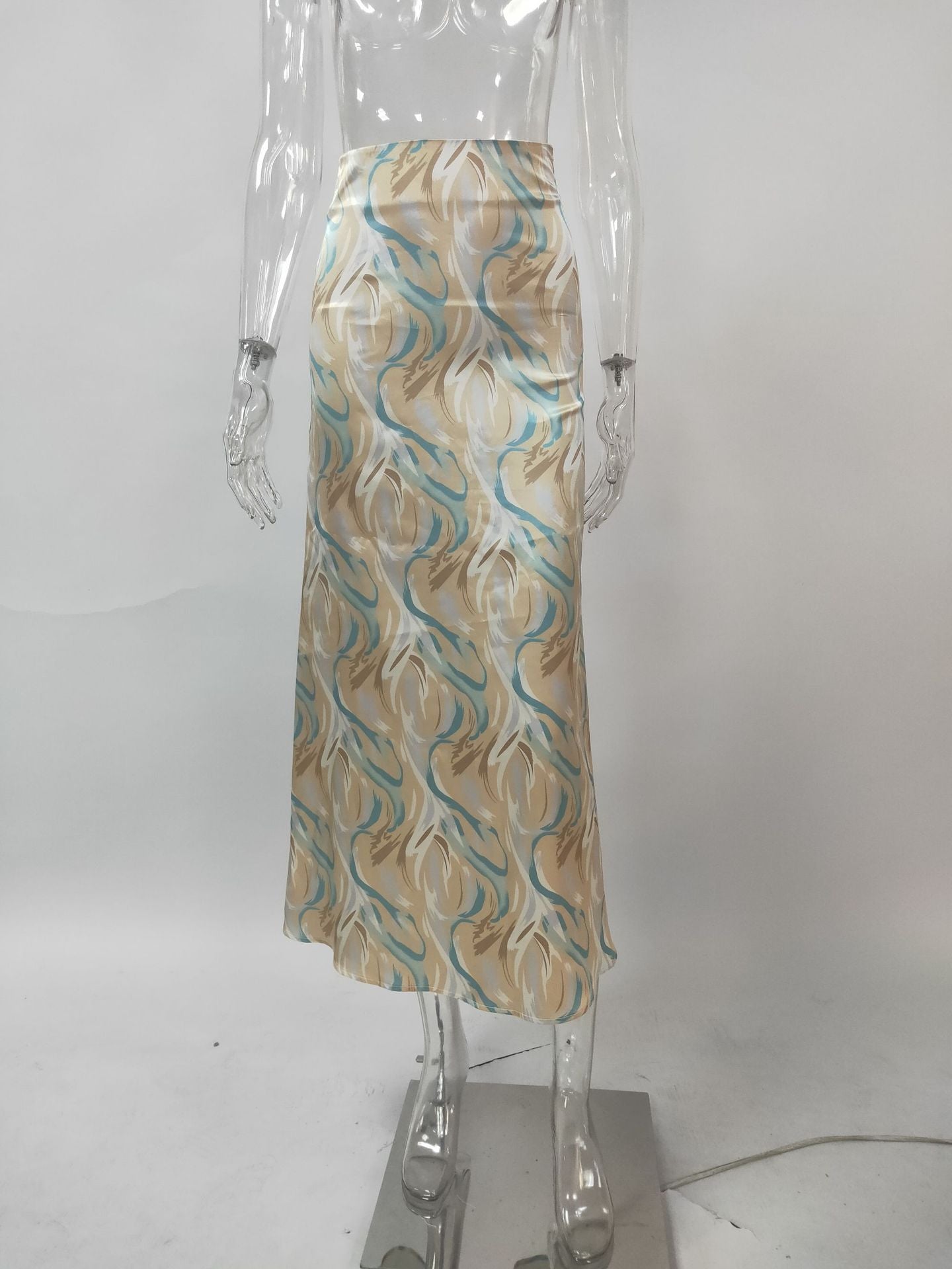 2025 autumn new high-waisted skirt silky drape medium and long skirt summer fishtail skirt ice silk purple
