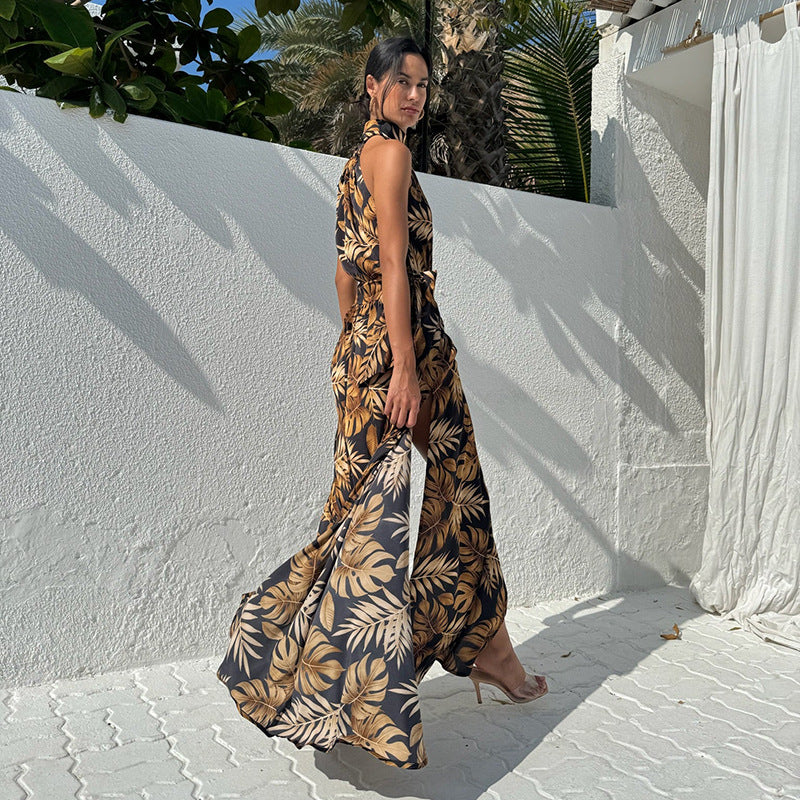 2025 Y24DS688 Cross-border 2025 style 2025 spring women's clothing fashion printing sexy high split long dress wholesale