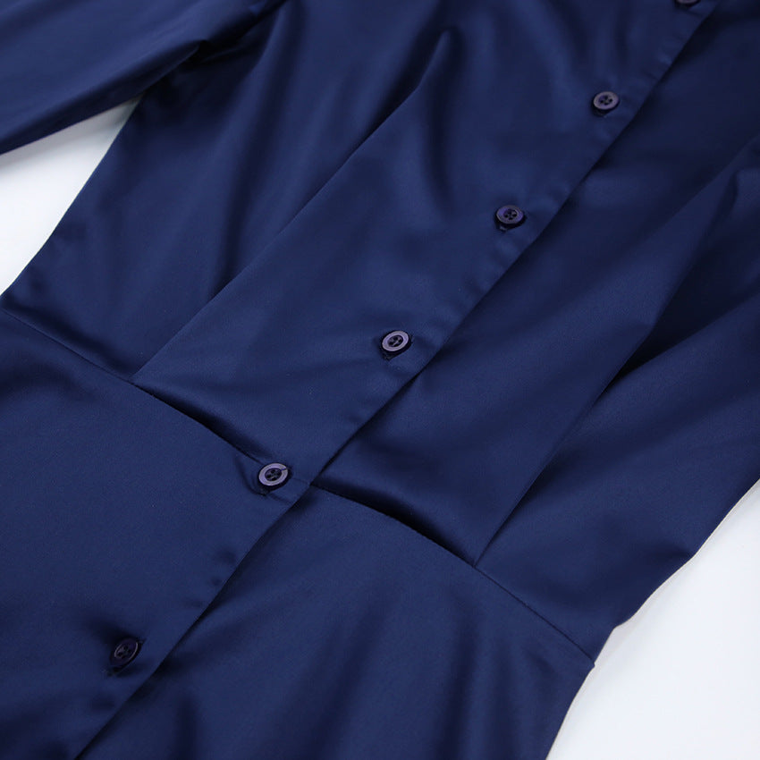2025 Long Sleeve Shirt Dress Shoulder Pads popular Spring New Sexy Slim Hip Wrap Short Skirt Temperament Women's Clothing