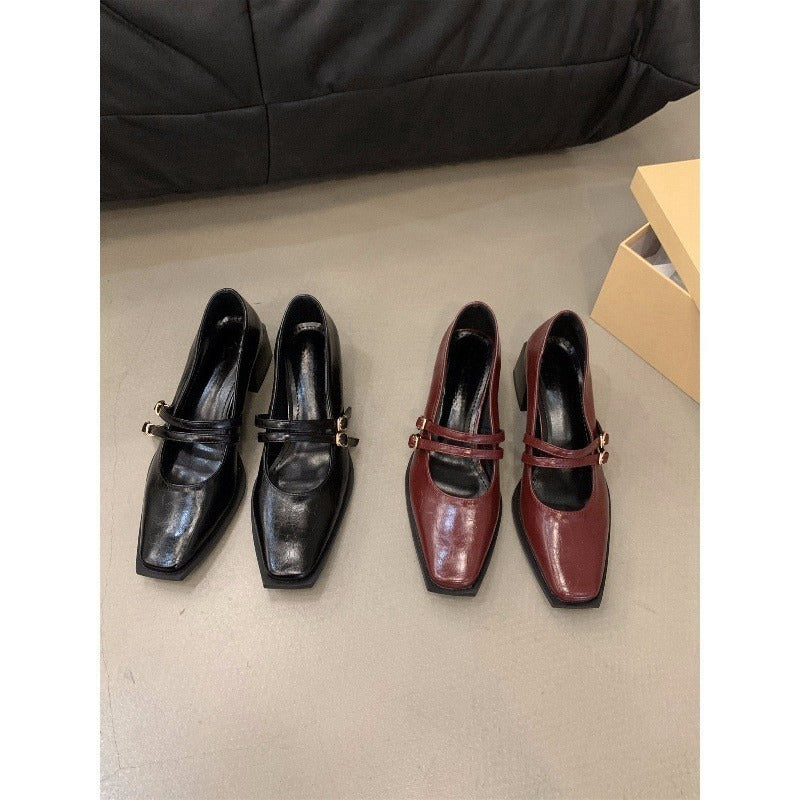 2025 High-heeled red Mary Jane small leather shoes women's shoes popular new autumn and winter retro temperament evening shoes