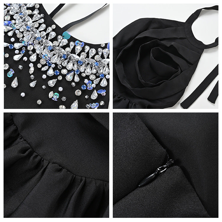 Design sense niche handmade sequined neck dress pure desire style Spice girl pleated princess dress women L4003