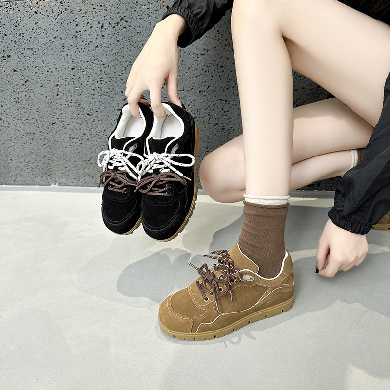 2025 popular new summer leather breathable muffin casual shoes show feet small flat shoes student tide shoes