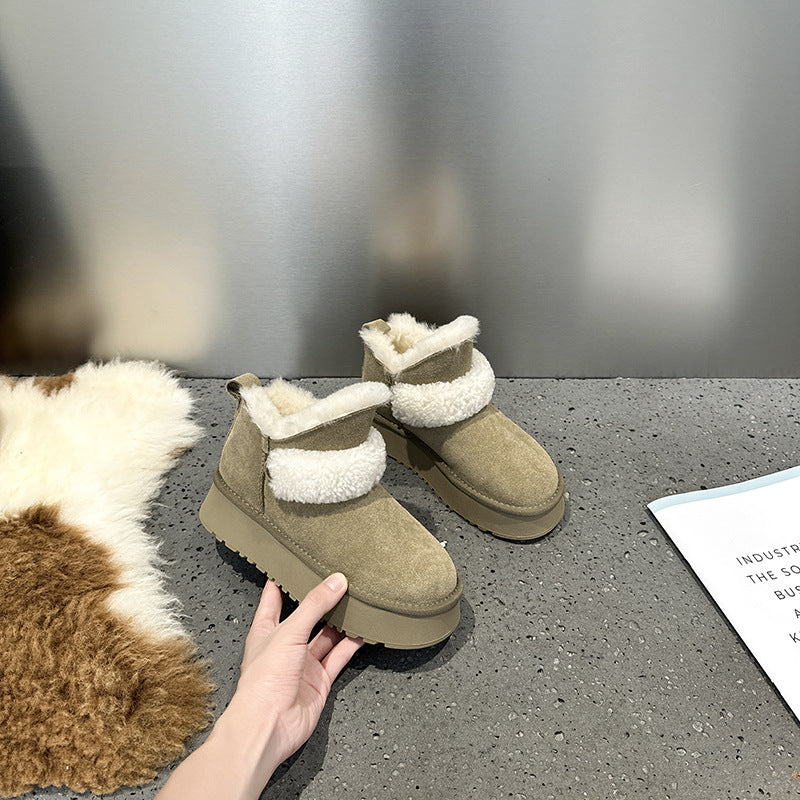 2025 popular new fur integrated snow boots women's winter shoes piled and thickened outer wear fluffy shoes thick soles outer wear cotton shoes