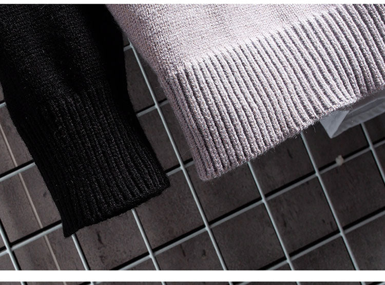 Bonsir autumn and winter new sweater warm fashion stitching color matching pullover round neck sweater thickened knitted sweater