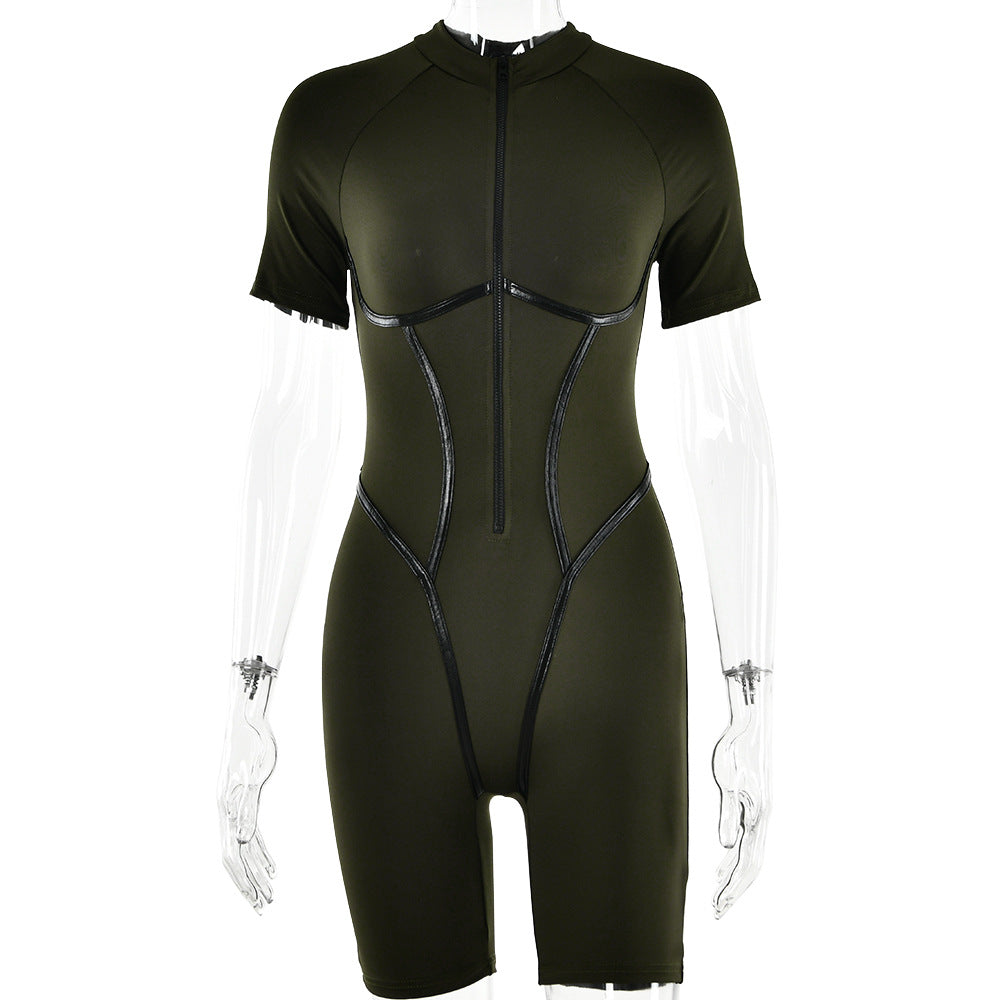 2025 New summer new leather webbing sports shapewear female sexy spice girl tight hip lift onesie