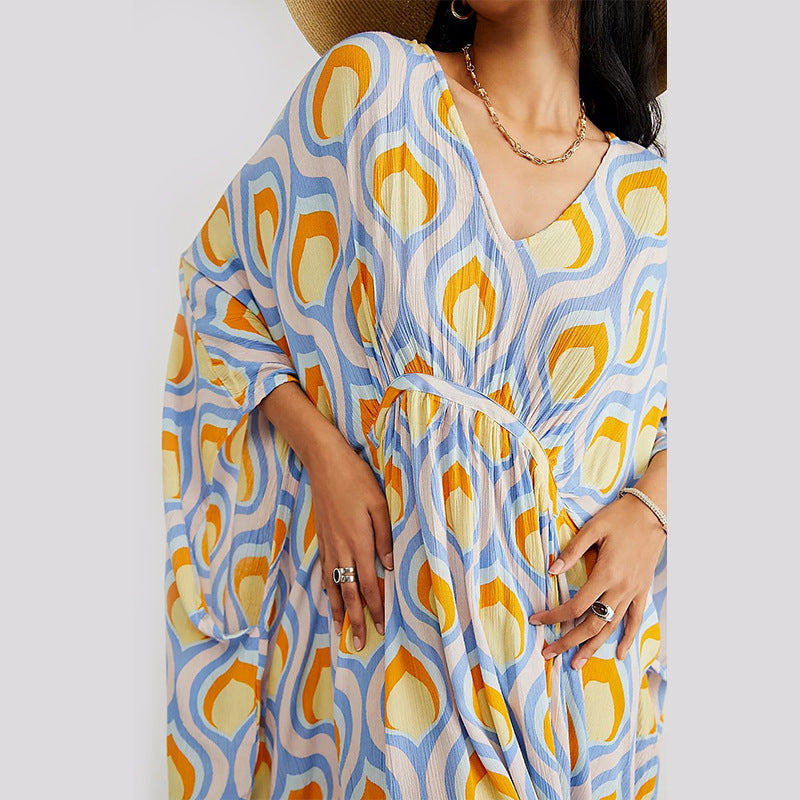 2025 popular summer new beach skirt women's leisure vacation printed pullover bikini swimsuit blouse sunscreen clothing