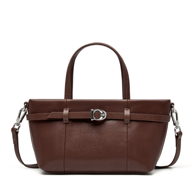 2025 Leather handheld women's bag vegetable basket bag popular new autumn and winter shoulder messenger commuter bag