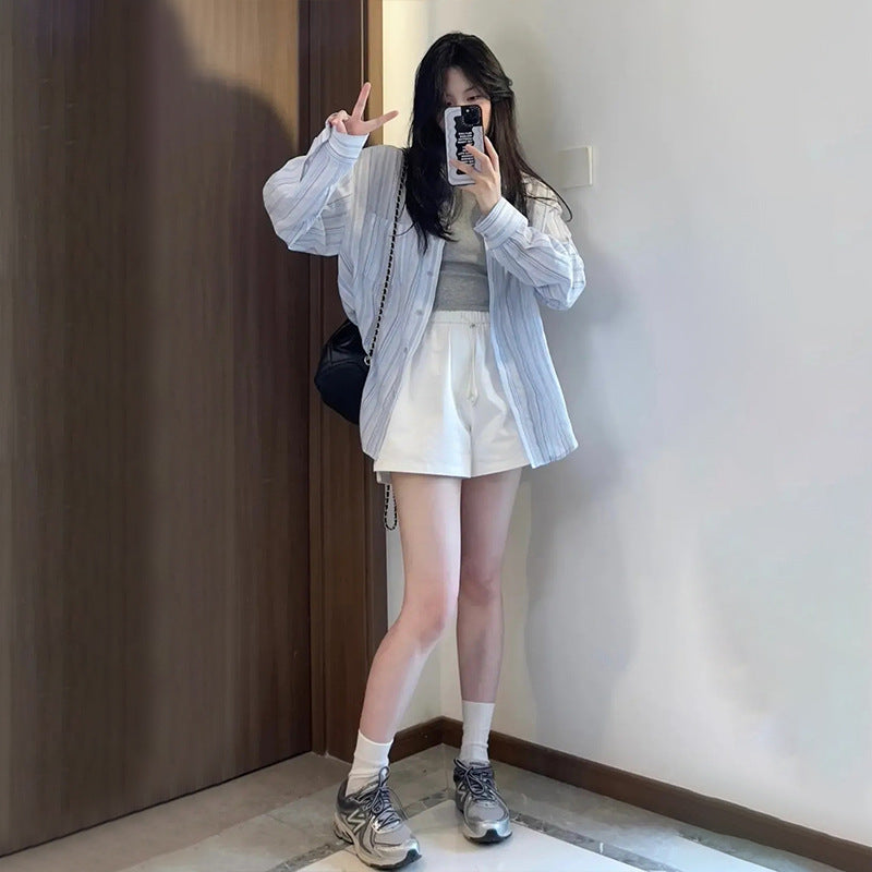 temperament striped sunscreen shirt women's summer shirt 2025 new early autumn long-sleeved top shirt jacket