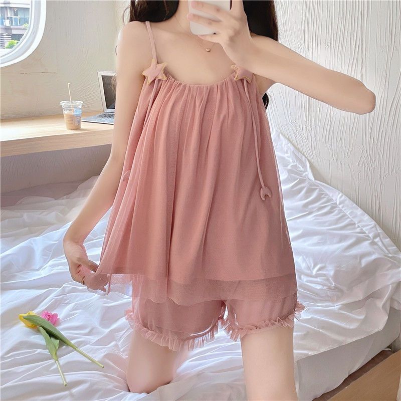 2025 ins wind pure desire mesh sling summer pajamas female Japanese sweet fairy star princess pajamas thin homewear
