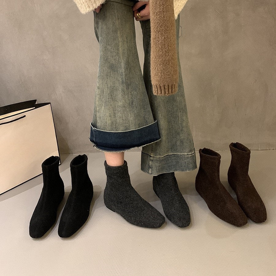 2025 Inner Height Gray Fleece Small Ankle Boots Martin Boots Women's Shoes popular Autumn and Winter Retro Skinny Boots Short Boots