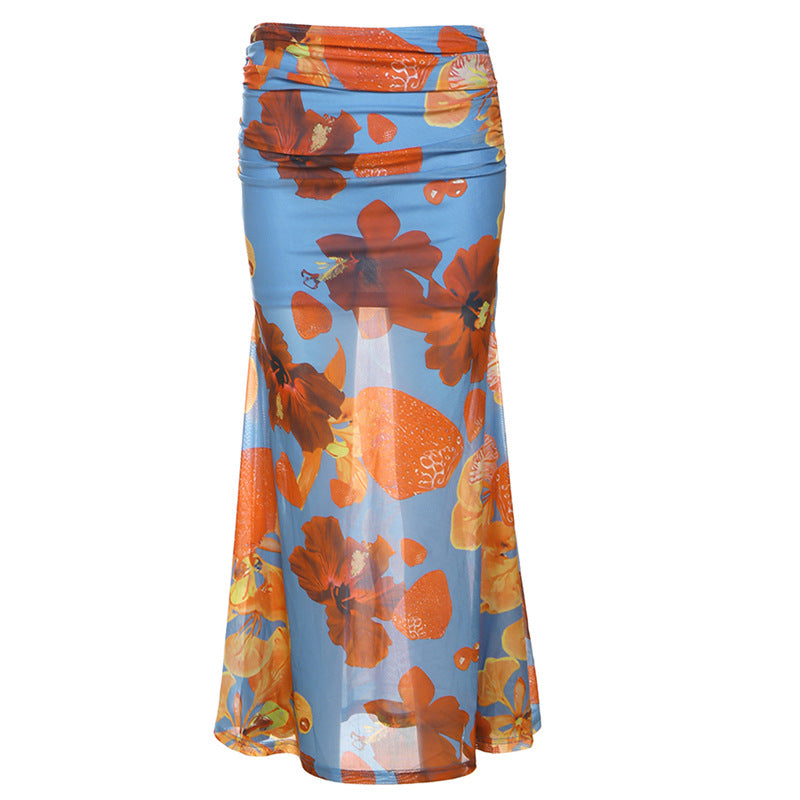 2025 style spring new women's clothing lace splicing corset, open button vest, printed long skirt, skirt