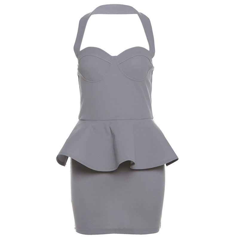 2025 style popular summer new women's clothing temperament casual high waist neck hip slim solid color dress