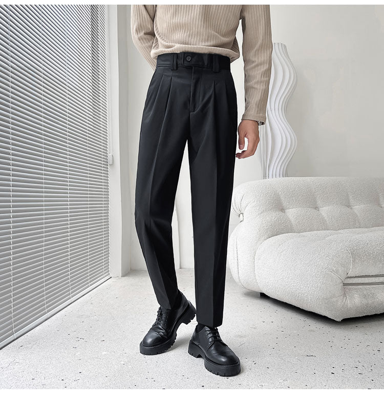 sanyamk Men's Fashion Trend Casual Pants Men Slim Fit Social Business Suit Pants Loose Formal Beige/black Color Trousers S-XL