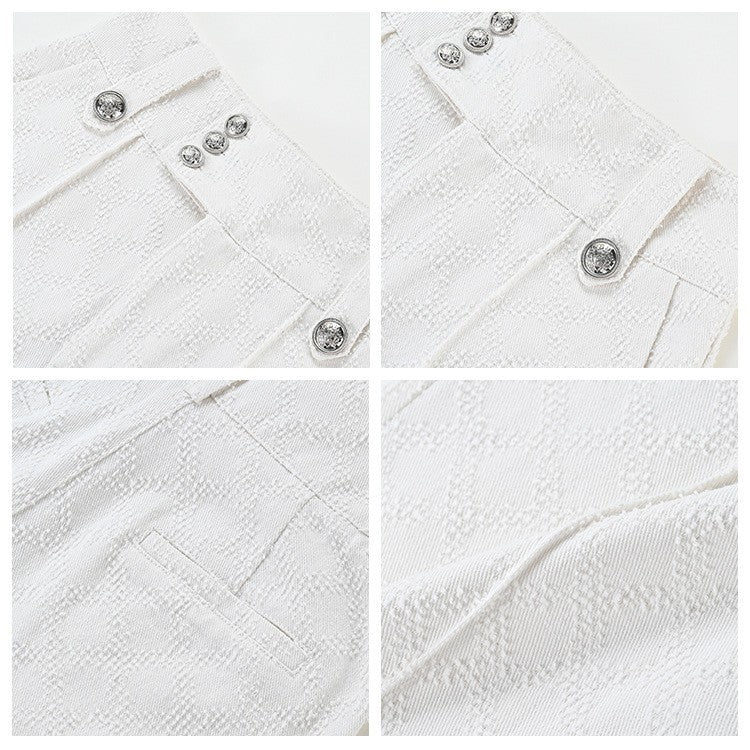 summer new design sense Sugar jeans women's white high-waisted casual wide-leg trousers L4084