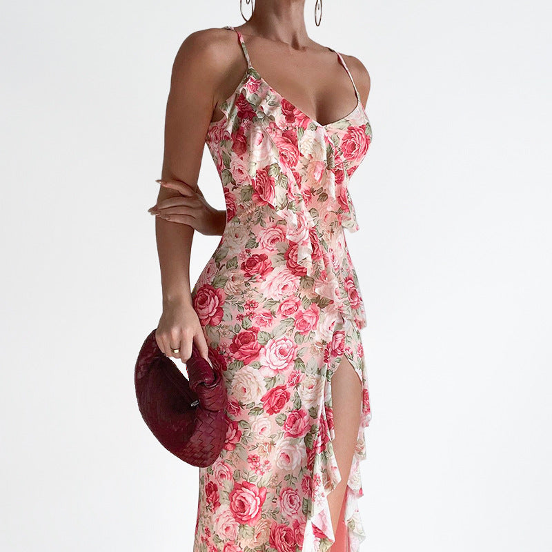 2025 F24DS368 2025 style 2025 spring new women's clothing fashionable and elegant high split print dress