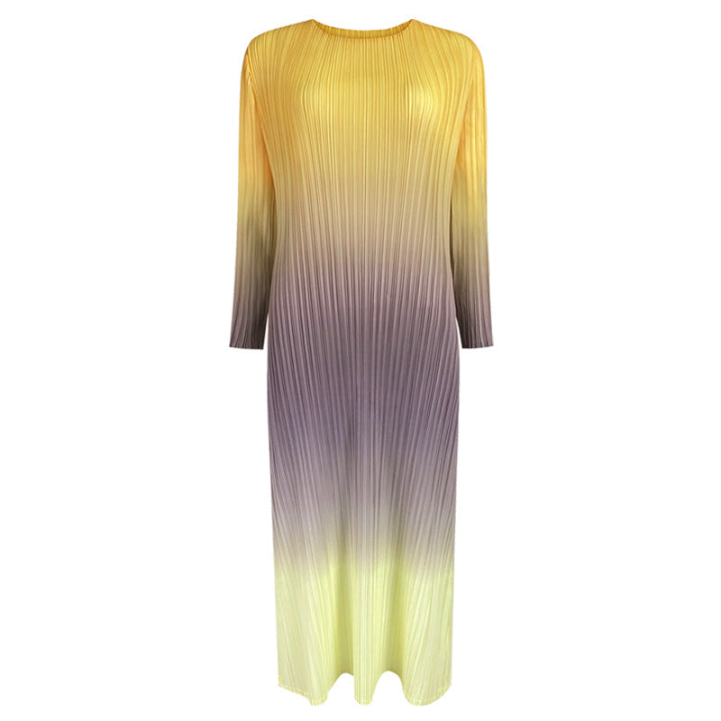 2025 spring temperament inner base gradual change pleated dress mid waist thin versatile Korean version long sleeve skirt women