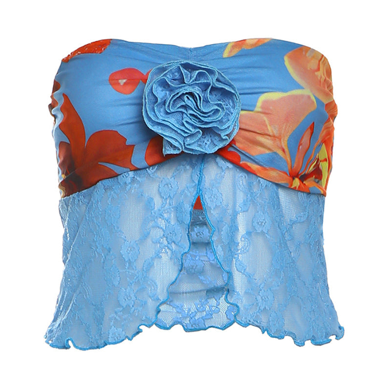 2025 style spring new women's clothing lace splicing corset, open button vest, printed long skirt, skirt
